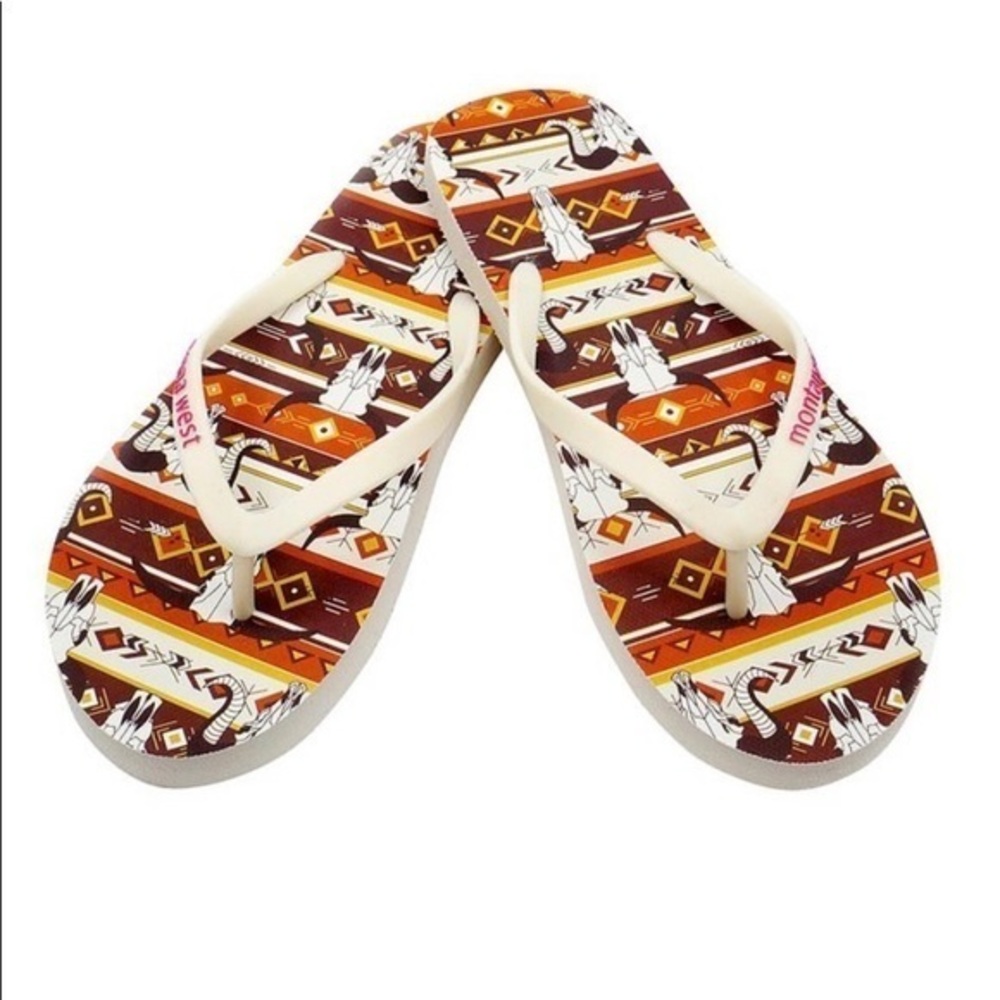 NIB-Montana West White Steer Head Flip Flops
